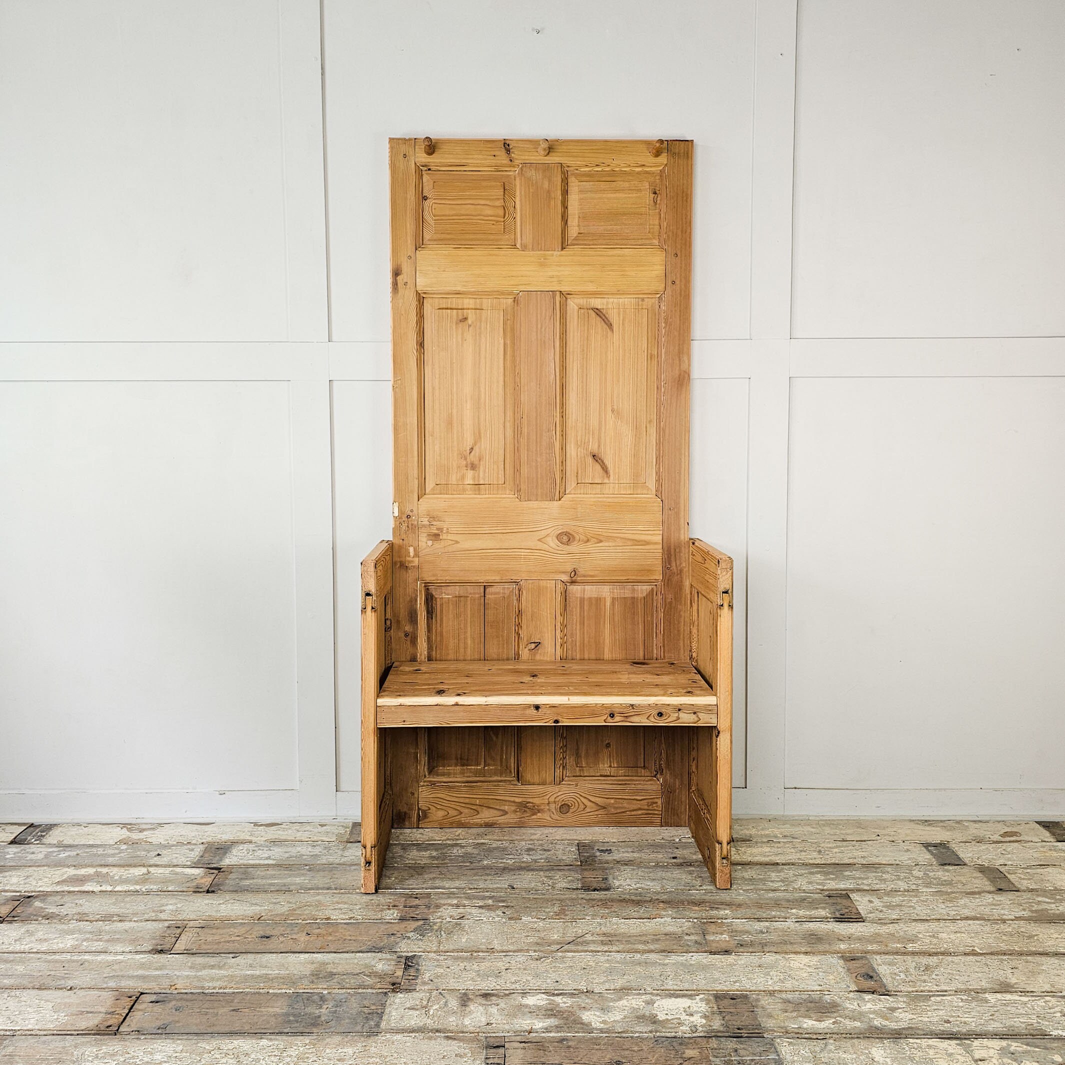 Reclaimed Pine Hall Bench Made From Antique Doors Monk s Bench With Coat Pegs One Seater Bench Etsy