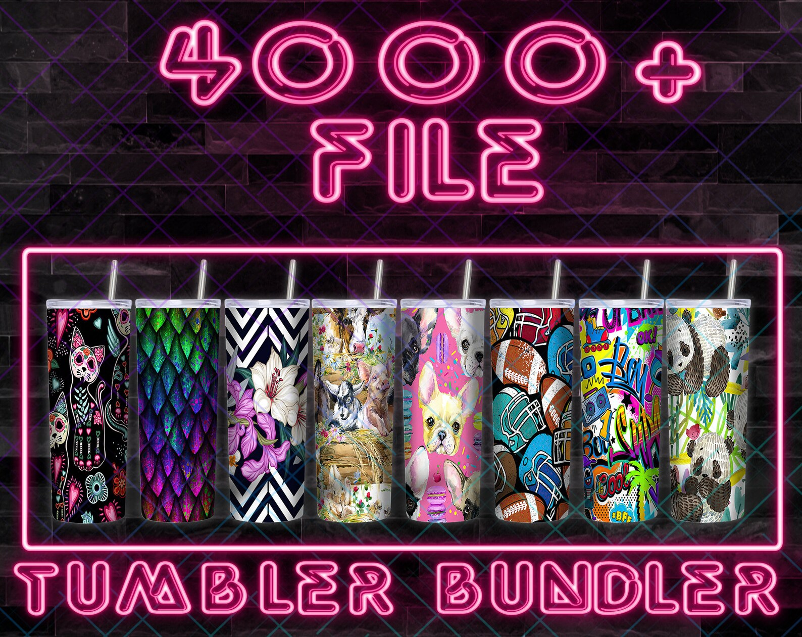 4000 Neon Bundle Tumbler Sublimation Designs 20 oz 30 oz Etsy