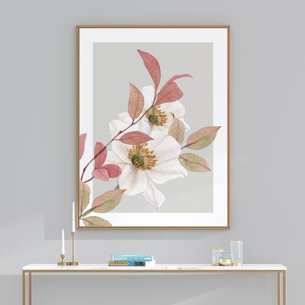 Printable Wall Art Watercolor Flower, Romantic Floral Art Print, Instant Download