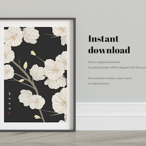 Flower Printable Wall Art, Oriental Painting Hangul Wall Decor Poster, Instant Download image 2