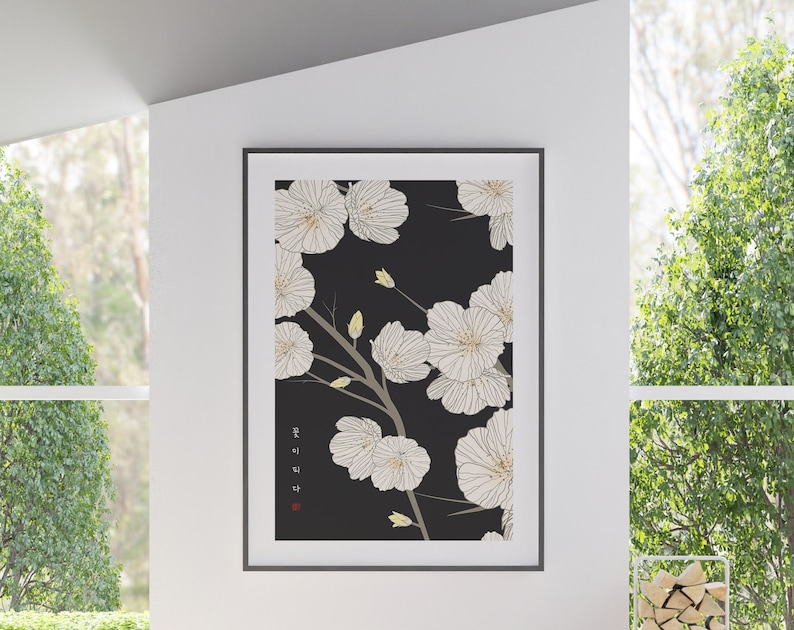 Flower Printable Wall Art, Oriental Painting Hangul Wall Decor Poster, Instant Download image 4