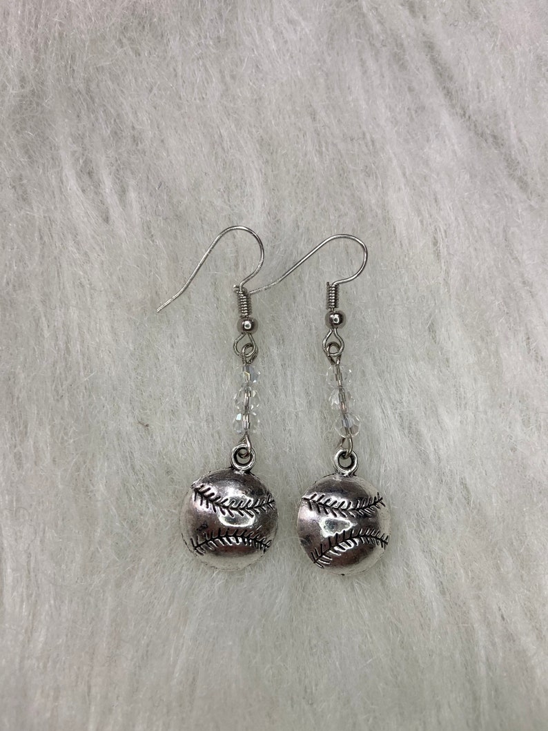 Crystal Baseball Trendy Earrings Dangle Drop Earrings Silver Red