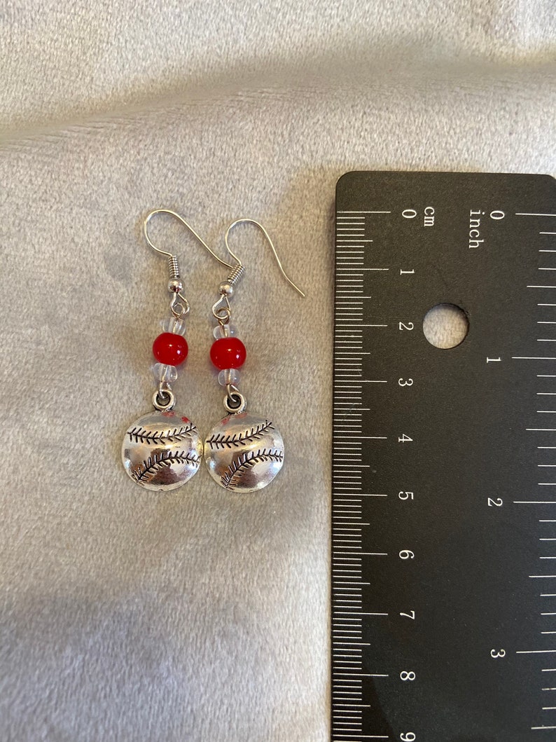 Crystal Baseball Trendy Earrings Dangle Drop Earrings Silver Red