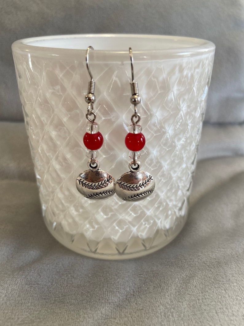 Crystal Baseball Trendy Earrings Dangle Drop Earrings Silver Red
