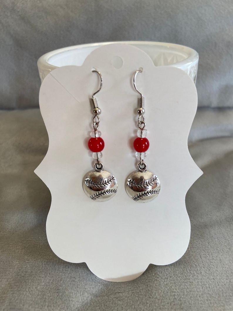Crystal Baseball Trendy Earrings Dangle Drop Earrings Silver Red