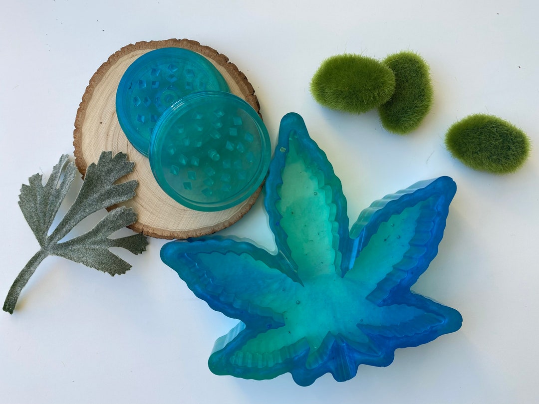 Leaf Resin Ashtray and Grinder Set Etsy