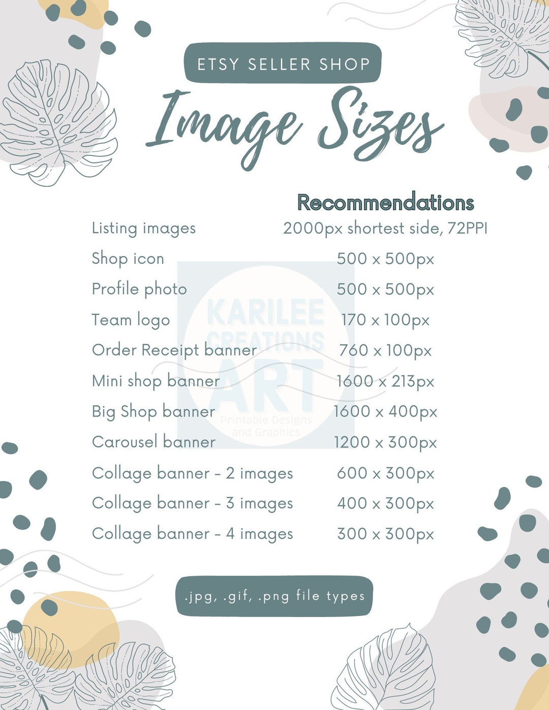 Image Sizes for Etsy Sellers Cheatsheet for Etsy Business