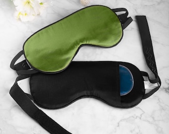 Noll ögontryck Halkfri rem 100% siden sömnmask för kvinnor med avtagbar gelpåse - Grön