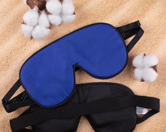Blue Organic Egyptian Cotton Sleep Mask – Zero Eye Pressure Adjustable Blindfold for Travel & Sleep