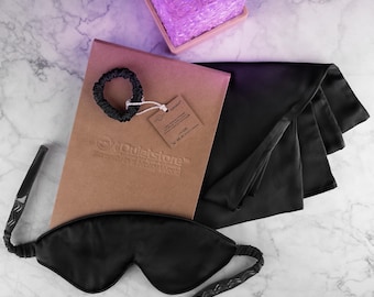 Silk Sleep Set - Mulberry Silk Pillowcase 20"x26", Eye Mask and Scrunchie Size S, Birthday Gift for Her, Valentine Gift, Bridal Gift Box