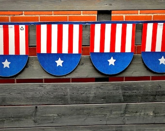 USA Bunting 25ft | 4th of July Decor | Outdoor Garland | American Flag | Red White Blue Banner | Stars and Stripes | Recyclable | Waterproof