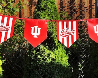 Indiana University Pennant Flags | 12 flags on 18' of string | Candy Stripe | Banner Flags |Waterproof | Double sided | Durable | Recyclable