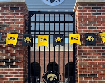 Iowa Hawkeyes Pennant Flags | 18' of string with 12 flags | University of Iowa | Bunting | Waterproof | Double sided | Durable | Recyclable