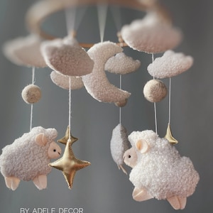 Boucle baby Mobile, Neutral Gender Mobile sheep , Baby Mobile Neutral, sheep mobile, Stars Clouds Crib Mobile, Gift For a Baby, Newborn gift