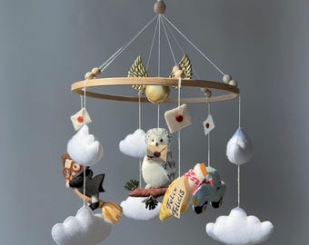 Wizard baby mobile Harry boy and girl , Magical crib mobile, owl baby mobile , Wizard nursery decor, Neutral felt cot mobile