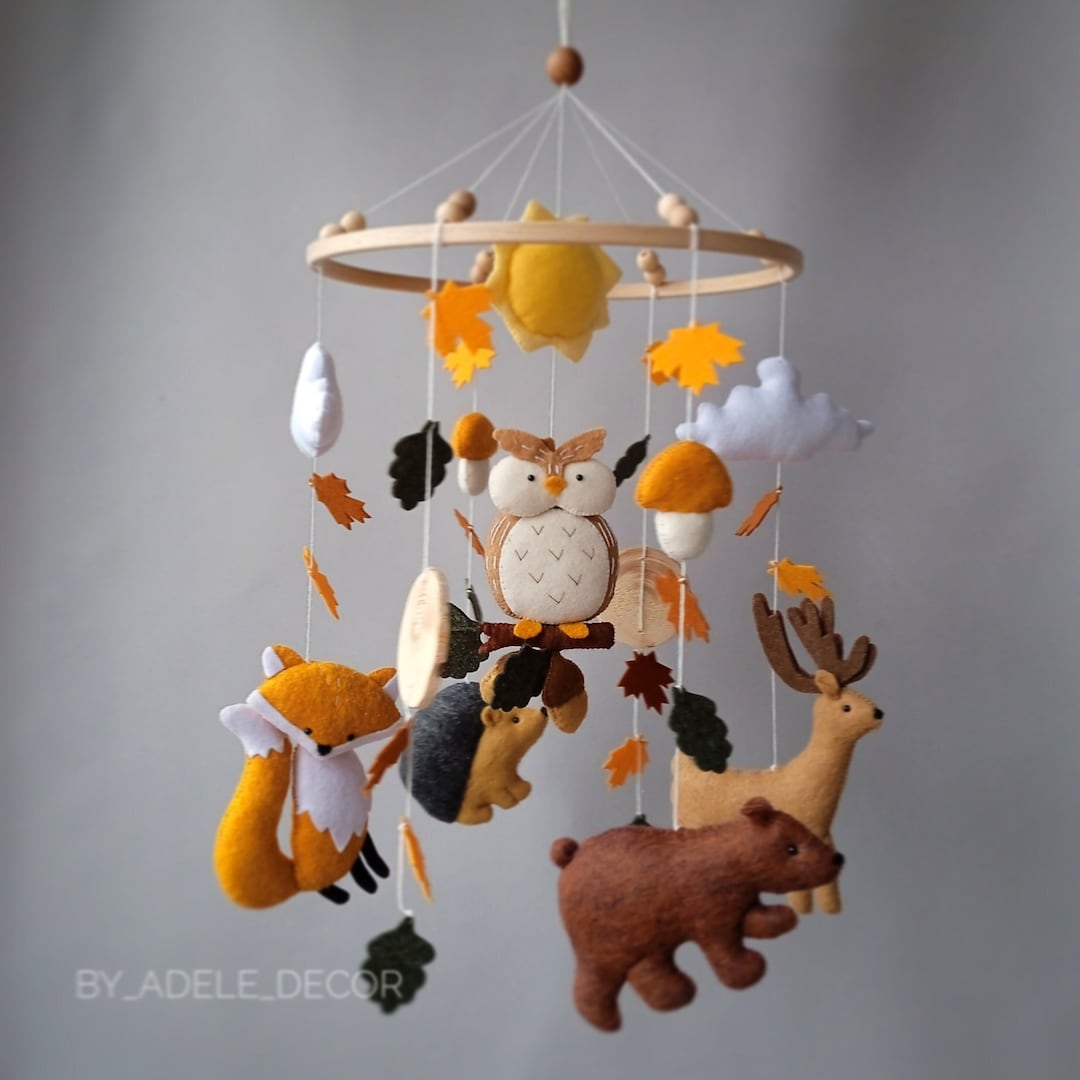 Baby Mobile Woodland, Bear Baby Mobile, Woodland Animal, Crib Mobile