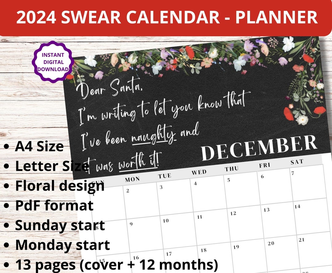 2024 Adult Swearing Calendar 2024 Calendar Printable Etsy UK
