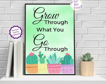 Be Kind to Your Mind, Grow Through What You Go Through, Printable Motivational Poster, Female Entrepreneur Gift, Self Growth Posters