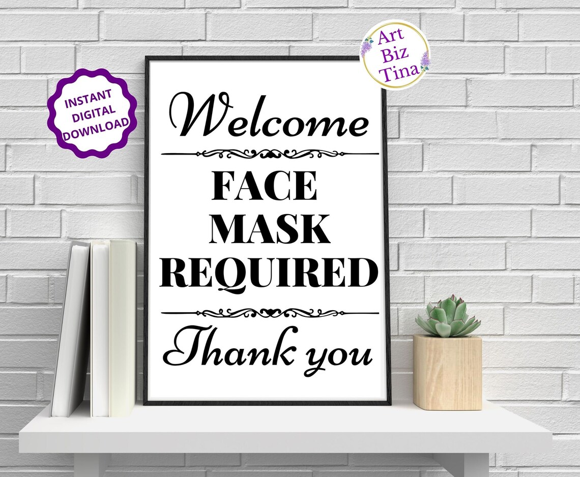 Printable Welcome Face Mask Required Sign Thank you Covid | Etsy