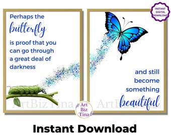 Butterfly inspirational wall decor, printable set of 2 wall art poster, Butterly Transformation Print, perhaps the butterfly, Gift for Women