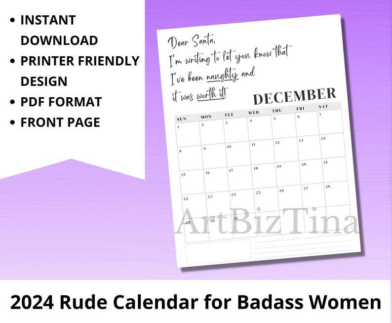 2024 Swear Calendar Printable, 2024 Minimalistic Wall Calendar