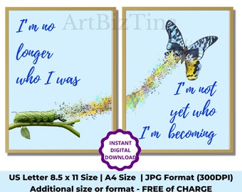 Butterfly Printable Wall Art Set of 2, Positive Affirmation, Gift, Sayings with Butterflies, Manifestation Print, Change, Butterfly Poster