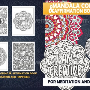Mandala Coloring and Affirmation Book for Meditation and Happiness DIGITAL DOWNLOAD Adult coloring, Mandala, Coloring page image 1