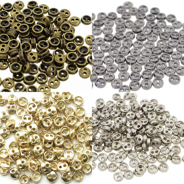 3mm Round Doll Clothes Sewing Sew On Round Plated Metal Miniature Buttons with Rim Choice of 4 Colours