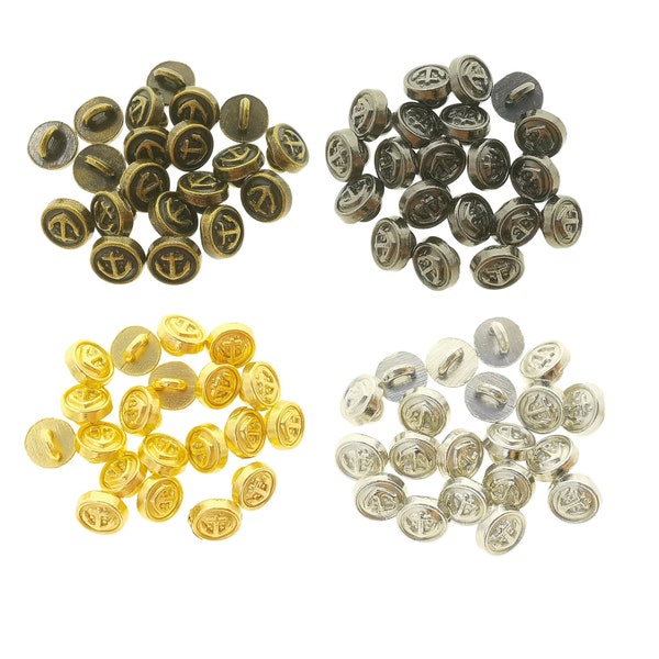 Vêtements de poupée DIY Fournitures de couture 5mm Coudre sur tige ronde Ancre Plaqué Boutons en métal Choix de 4 couleurs