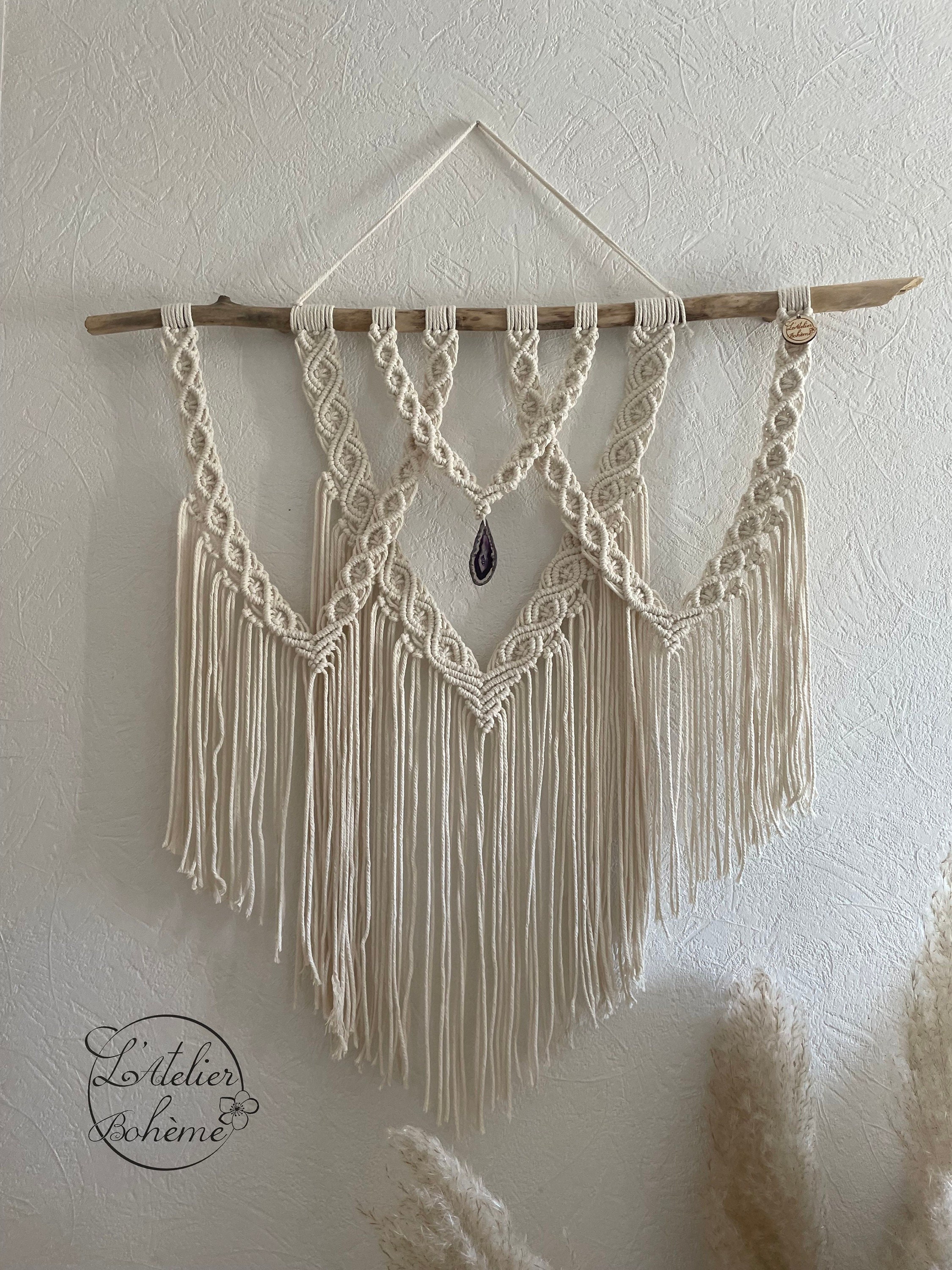 Tenture Murale avec Agate Violet, Macramé Pour Décoration Mural