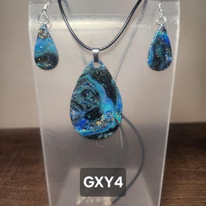 Handmade galaxy starry night sky polymer clay earring and necklace set