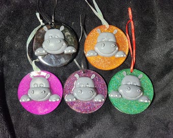 Hippopotamus for Christmas Ornament Hippo -now available with Santa hat!