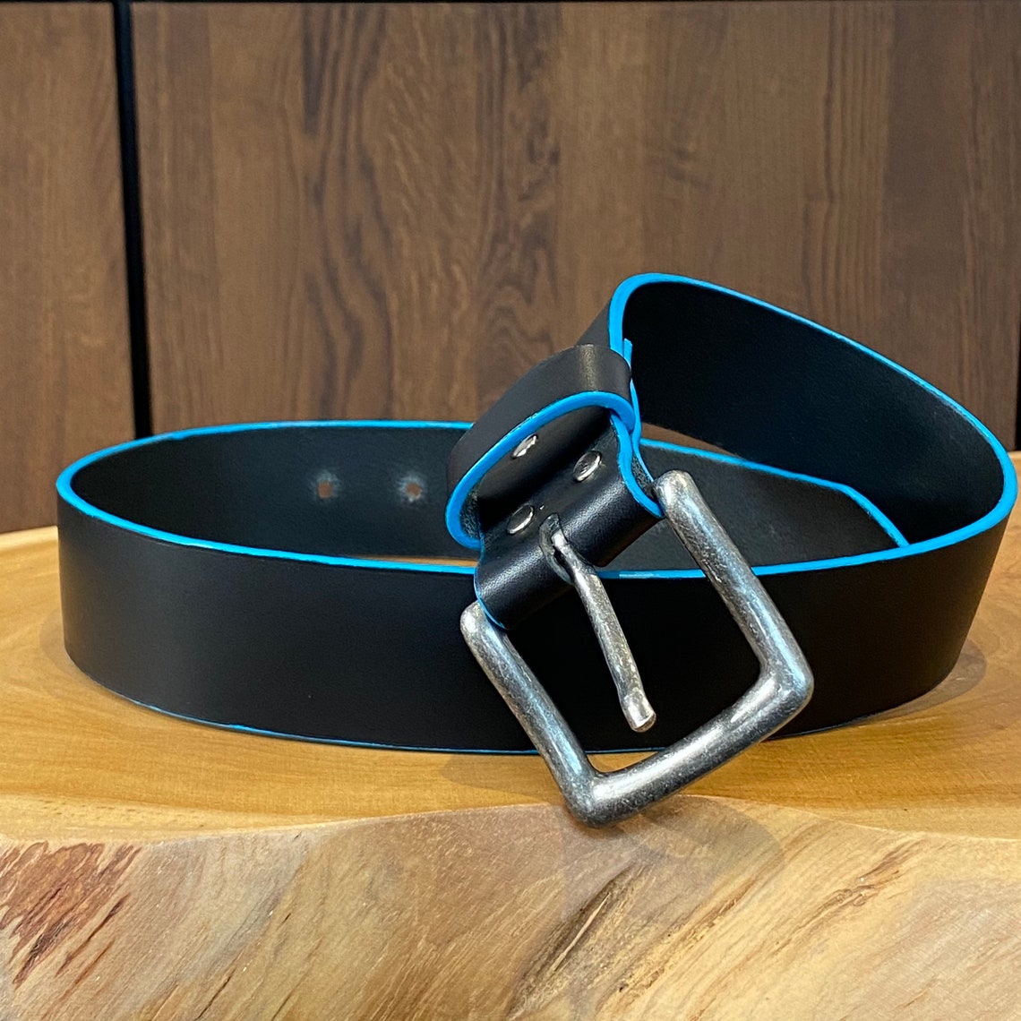 Edge Painted Black Leather Belt Custom Handcrafted Premium Etsy