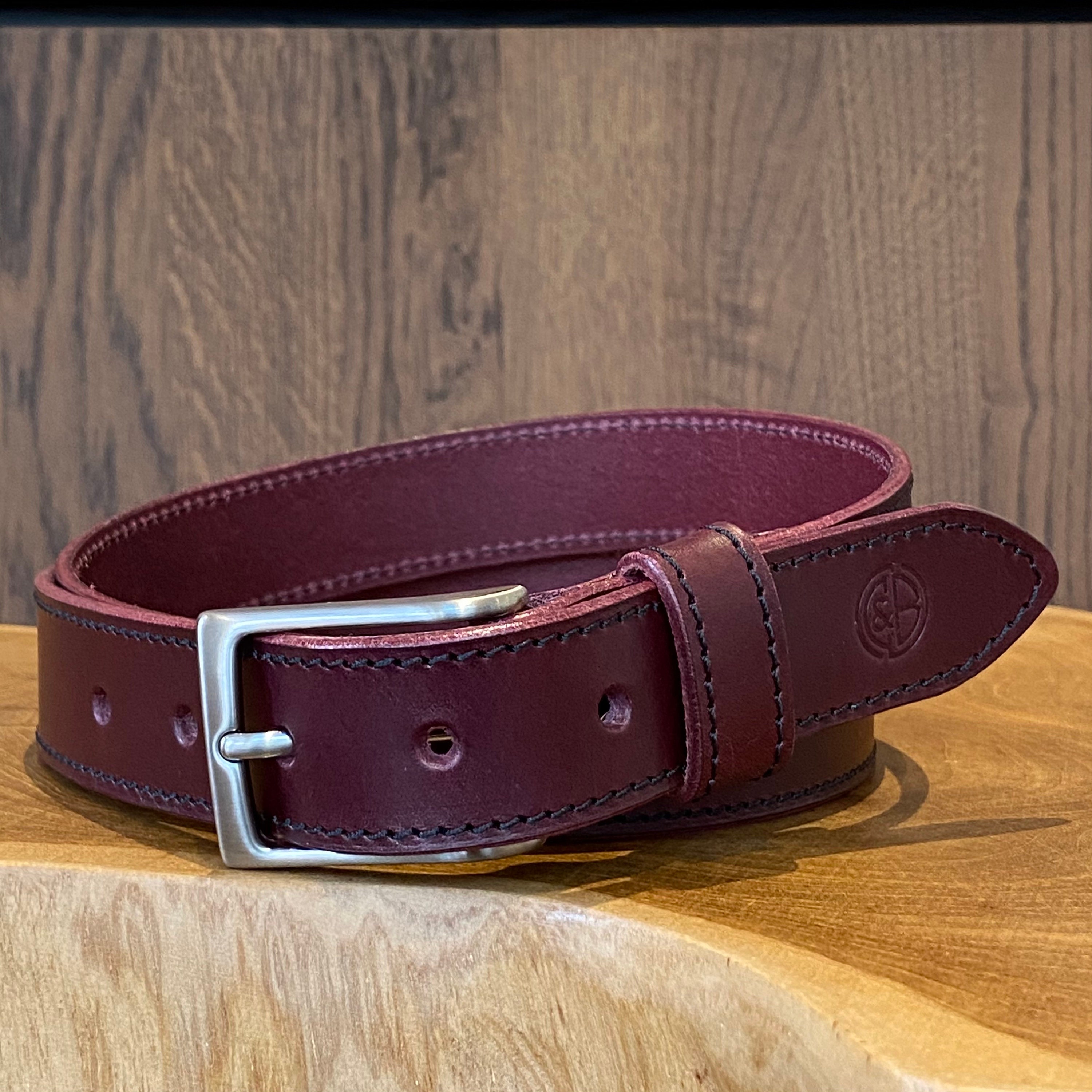 Hand Stitched Burgundy Leather Belt Custom Handcrafted Etsy UK