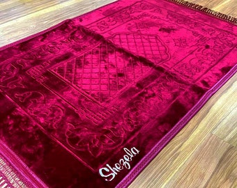 Alfombra de oración de terciopelo grueso y acolchada personalizada, alfombra de oración de primera calidad, regalo musulmán, regalo de boda, regalo de Eid, regalo de Ramadán, regalo de cumpleaños