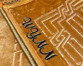 Personalized Velvet Prayer Mat, Thick Padded Muslim Rug, Islamic Gift