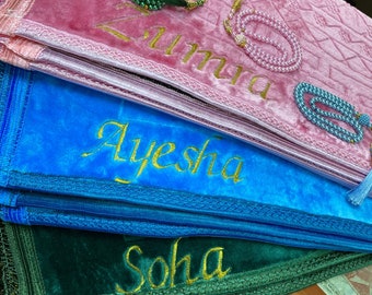 Personalized Velvet Prayer Mat: Thick Padded Muslim Gift