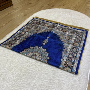 Navy Blue Luxury Prayer Mat, Ramadan Gift, Prayer Rug For Muslim, Sajadah, Premium Islamic Favors Gift, Eid Gift, Wedding Gift, Janamaz