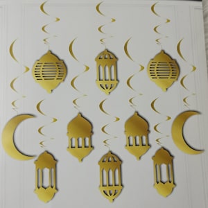 20 x Ramadan Hanging Decor, Gold Metalized Paper Ramadan Hanging, Eid Gift, Muslim Home Decor, Ramadan Decoration, Ramadan Lantern Decor
