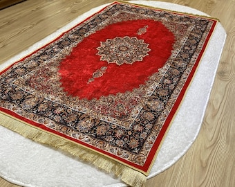 Alfombra de oración de terciopelo rojo, regalo islámico para Ramadán, Eid y Hajj