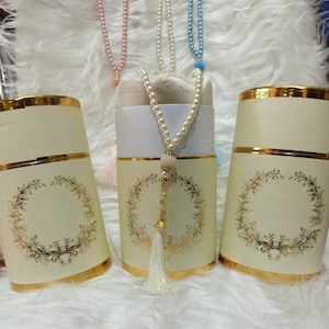 Personalized Prayer Rug Set: Cylinder Gift Box, Pearl Tasbeeh