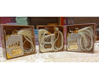 Personalisierte Samt Mini Koran Geschenkset: Perle Tasbeeh, Islamische Gefälligkeiten