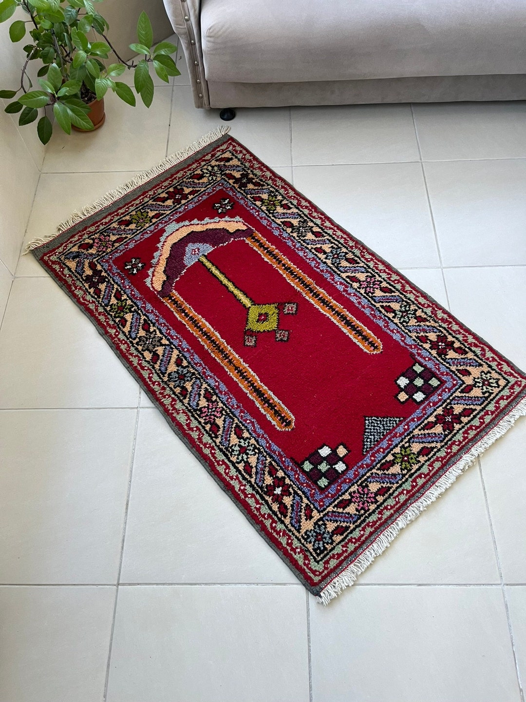 Vintage Prayer Rug, Handwoven Wool Anatolian Rug, 2.7 X 4.6 Ft Rug ...