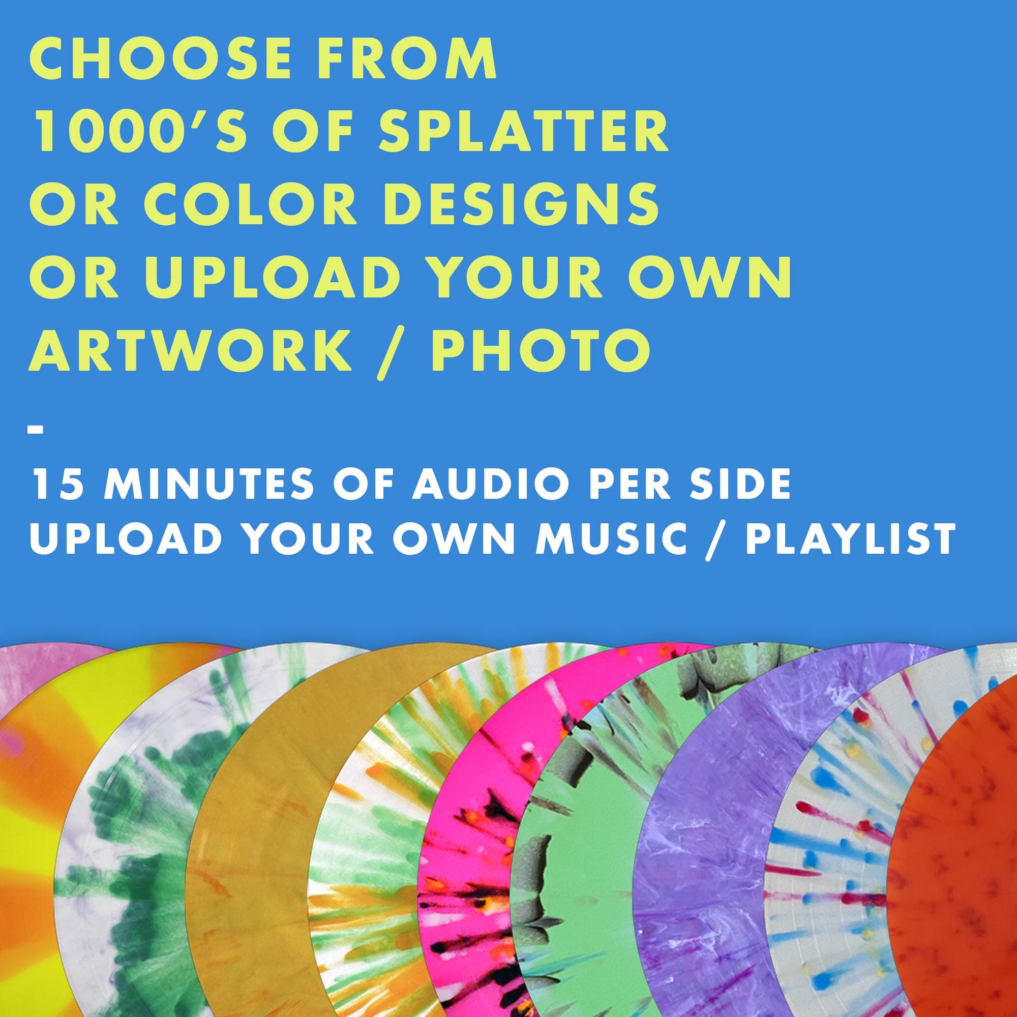 Custom Made Vinyl Record | Splatter / Color / Your Own Photo + Music | Playable 10&quot; Record (30 Minutes of Audio) | Wedding, Birthday, Gift