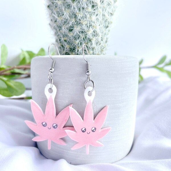 BAUNA Cannabis Leaf Heart Earrings - Acrylic Weed Themed Jewelry, 3.4x3.7cm, Perfect 420 Gift For Stoners