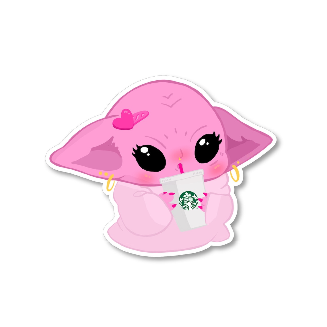 Pink Baby Yoda Sticker Baby Yoda Stickers Baby Yoda Laptop Etsy