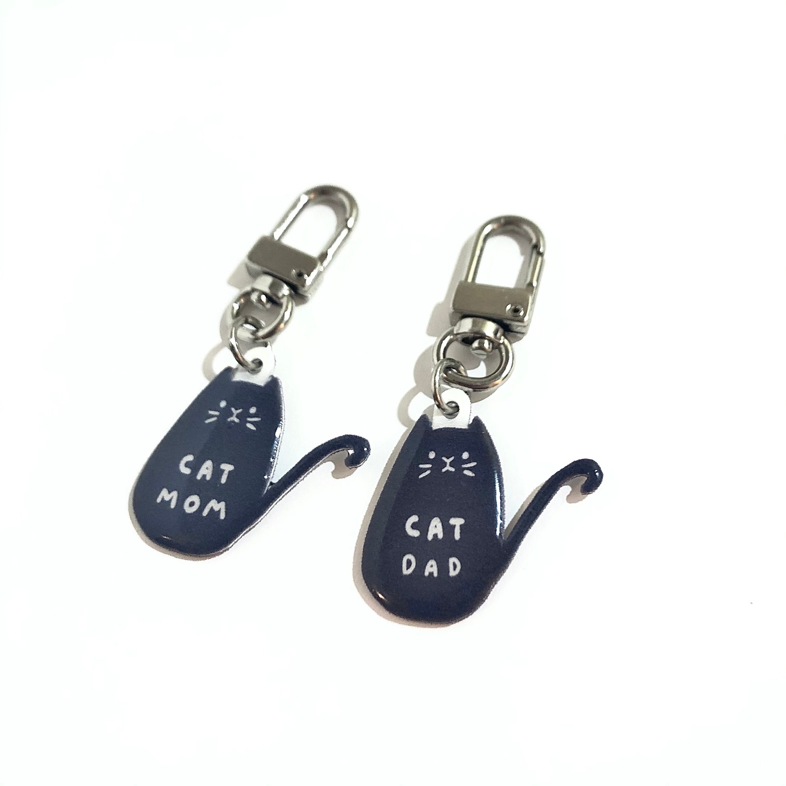 Cat Dad Keychain Cat Mom Keychain Black Cat Cat Lady Etsy
