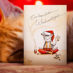 Besinnliche Weihnachten Weihnachtskarte Weihnachtsgrüße Katze Postkarte A6