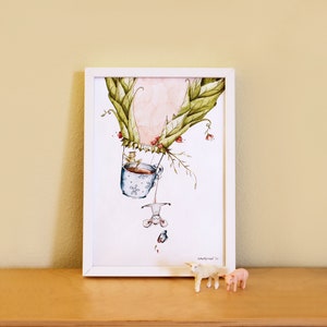 Poster A4 ArtPrint Ballon Maus Frosch Kaffee Tee Tasse Küche Kinderzimmer