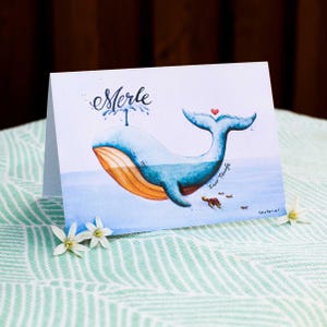 Taufkarte Wal Taufgeschenk Konfirmation Kommunion Geburtsbild Artprint Bild Geburtskarte Personalisiert Geburt Geschenk Baby Aquarell A6